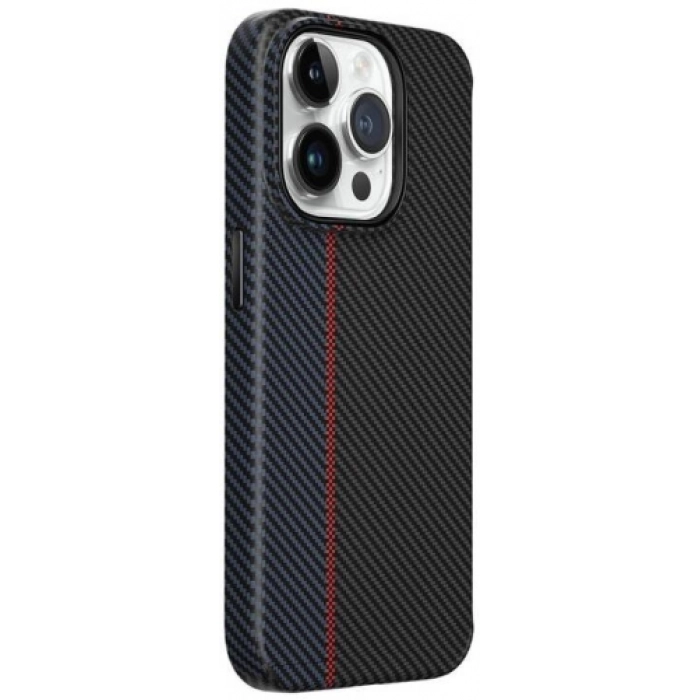 Apple iPhone 15 Pro Kılıf Wiwu LCC-107 Karbon Fiber Magsafe Şarj Özellikli Kamera Korumalı Kabon Kapak - Mavi - Siyah