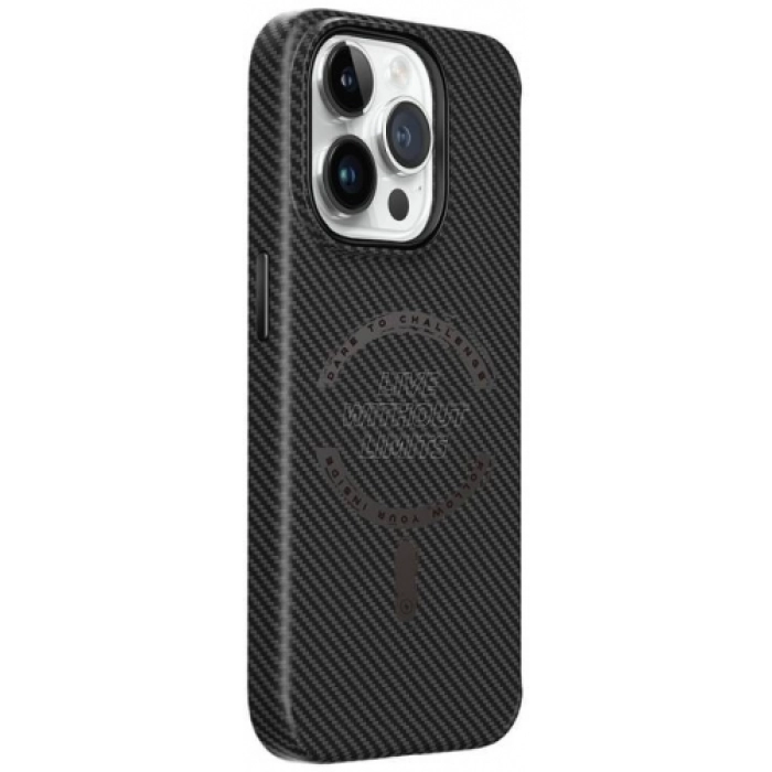 Apple iPhone 15 Pro Kılıf Wiwu LCC-107 Karbon Fiber Magsafe Şarj Özellikli Kamera Korumalı Kabon Kapak - Siyah