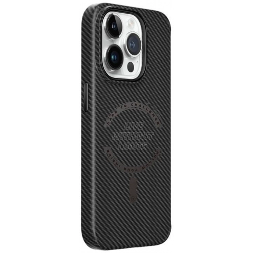 Apple iPhone 15 Pro Max Kılıf Wiwu LCC-107 Karbon Fiber Magsafe Şarj Özellikli Kamera Korumalı Kabon Kapak - Siyah