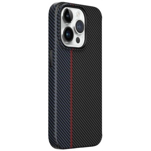 Apple iPhone 15 Pro Max Kılıf Wiwu LCC-107 Karbon Fiber Magsafe Şarj Özellikli Kamera Korumalı Kabon Kapak - Mavi - Siyah