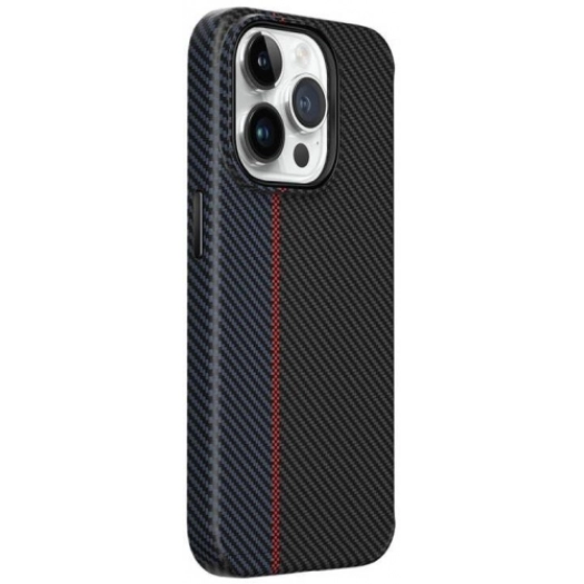 Apple iPhone 15 Pro Max Kılıf Wiwu LCC-107 Karbon Fiber Magsafe Şarj Özellikli Kamera Korumalı Kabon Kapak - Mavi - Siyah