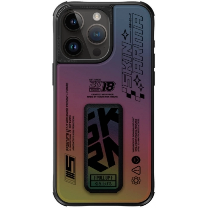 Apple iPhone 15 Pro Max Kılıf SkinArma Holografik Tasarımlı Standlı Deri Görünümlü Kira Kobai Kapak - Colorful