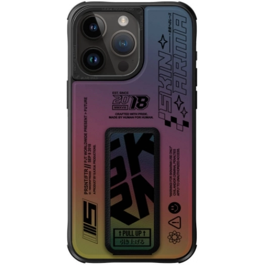 Apple iPhone 15 Pro Kılıf SkinArma Holografik Tasarımlı Standlı Deri Görünümlü Kira Kobai Kapak - Colorful