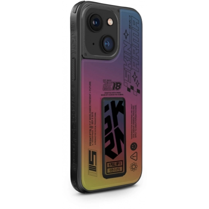 Apple iPhone 15 Kılıf SkinArma Holografik Tasarımlı Standlı Deri Görünümlü Kira Kobai Kapak - Colorful