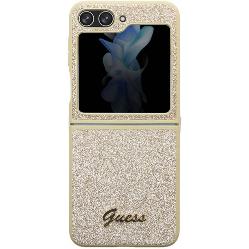 Galaxy Z Flip 5 Kılıf Guess Orjinal Lisanslı Yazı Logolu Glitter Script Kapak - Gold