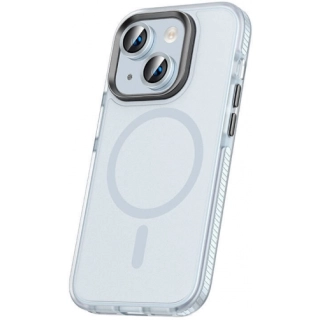 Apple iPhone 15 Kılıf Airbagli Magsafe Wireless Şarj Özellikli Zore Klaptika Kapak - Mavi Açık