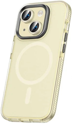Apple iPhone 15 Kılıf Airbagli Magsafe Wireless Şarj Özellikli Zore Klaptika Kapak - Sarı