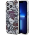 Apple iPhone 15 Pro Kılıf Hello Kitty Orjinal Lisanslı İkonik Logolu Etiket Graffiti Kapak - Beyaz