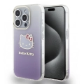 Apple iPhone 15 Pro Kılıf Hello Kitty Orjinal Lisanslı Yazı ve İkonik Logolu Elektroplating Kaplama Gradyan Kapak - Mor