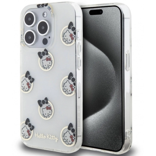 Apple iPhone 15 Pro Kılıf Hello Kitty Orjinal Lisanslı Elektroplating Kaplama Kabarcık Baskılı Kapak - Beyaz
