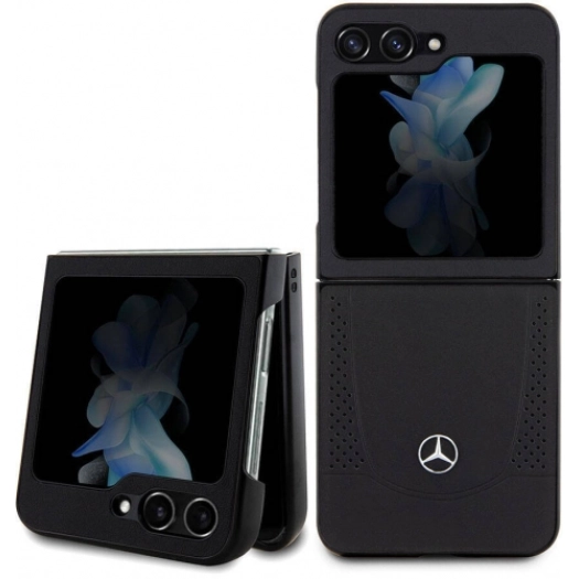 Galaxy Z Flip 5 Kılıf Mercedes Benz Orjinal Lisanslı Metal Yıldız Logolu Urban Deri Kapak - Siyah
