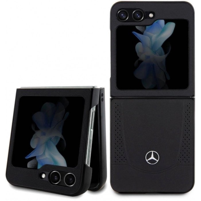 Galaxy Z Flip 5 Kılıf Mercedes Benz Orjinal Lisanslı Metal Yıldız Logolu Urban Deri Kapak - Siyah