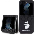 Galaxy Z Flip 5 Kılıf Karl Lagerfeld Orjinal Lisanslı KL Desenli Choupette İkonik Saffiano Kapak - Siyah