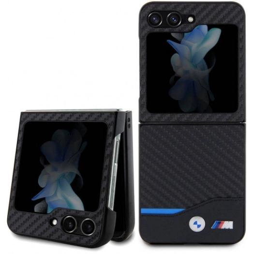 Galaxy Z Flip 5 Kılıf BMW Orjinal Lisanslı M Logolu PU Karbon Kapak - Siyah