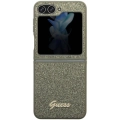 Galaxy Z Flip 5 Kılıf Guess Orjinal Lisanslı Yazı Logolu Glitter Flakes Kapak - Haki