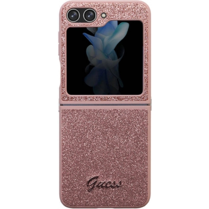 Galaxy Z Flip 5 Kılıf Guess Orjinal Lisanslı Yazı Logolu Glitter Script Kapak - Pembe