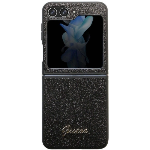 Galaxy Z Flip 5 Kılıf Guess Orjinal Lisanslı Yazı Logolu Glitter Script Kapak - Siyah