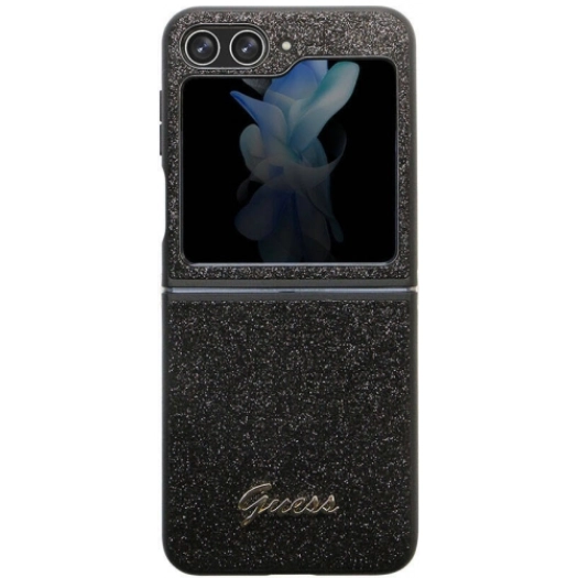 Galaxy Z Flip 5 Kılıf Guess Orjinal Lisanslı Yazı Logolu Glitter Script Kapak - Siyah