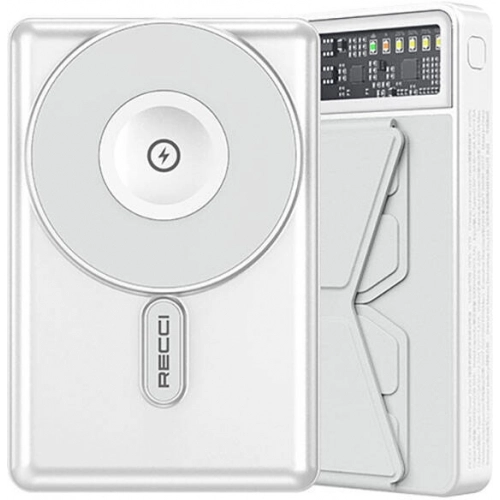 Recci RPB-W19 Standlı Magsafe Şarj Özellikli Powerbank 10.000mAh - Beyaz