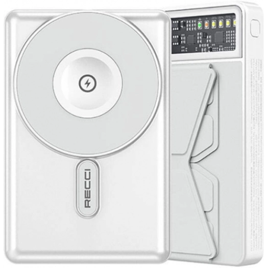 Recci RPB-W19 Standlı Magsafe Şarj Özellikli Powerbank 10.000mAh - Beyaz