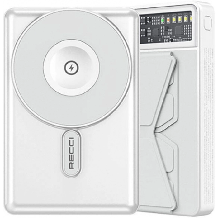 Recci RPB-W19 Standlı Magsafe Şarj Özellikli Powerbank 10.000mAh - Beyaz