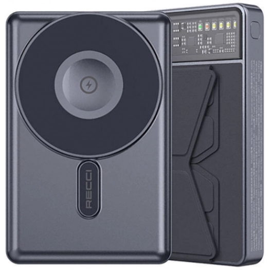 Recci RPB-W19 Standlı Magsafe Şarj Özellikli Powerbank 10.000mAh - Siyah