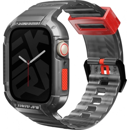 Apple Watch 44mm SkinArma Saido Sert PC Kasa Koruyuculu Silikon Kordon - Füme