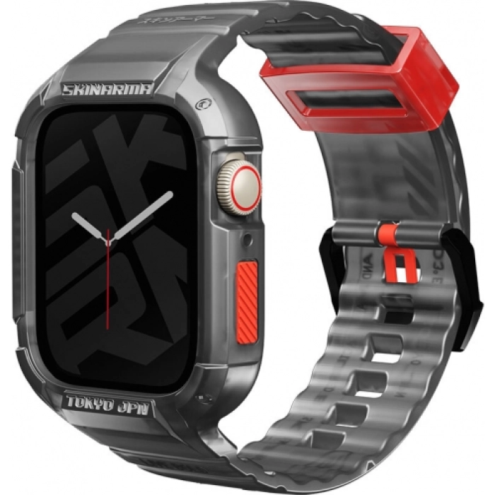 Apple Watch 7 45mm SkinArma Saido Sert PC Kasa Koruyuculu Silikon Kordon - Füme