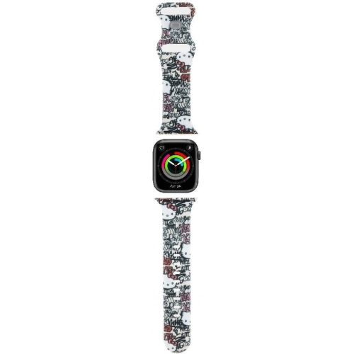 Apple Watch 41mm Hello Kitty Orjinal Lisanslı Etiket Graffiti Silikon Kordon - Krem