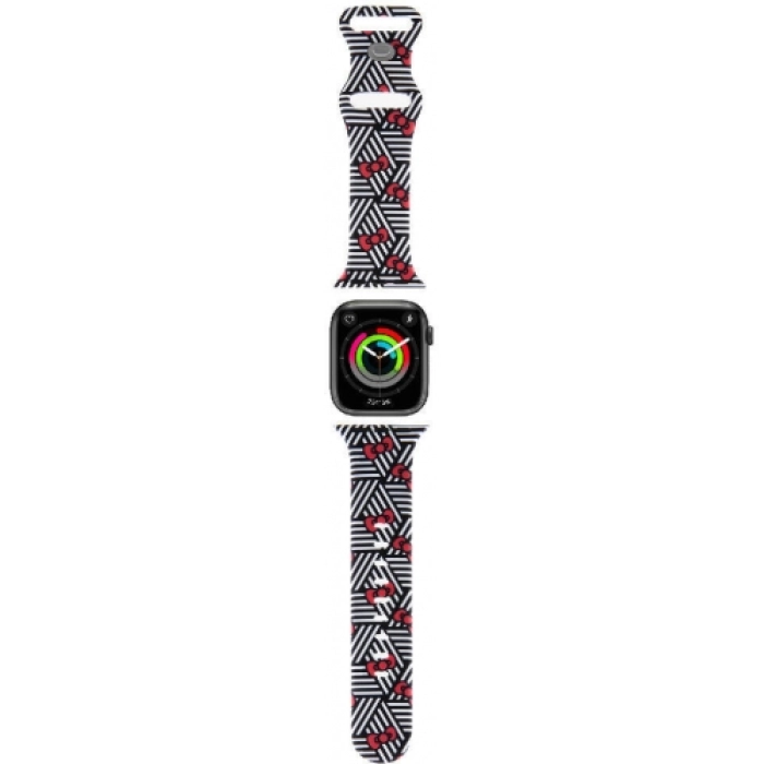 Apple Watch 38mm Hello Kitty Orjinal Lisanslı Fiyonklar & Çizgiler Silikon Kordon - Siyah