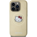 Apple iPhone 15 Pro (6.1) Kılıf Hello Kitty Orjinal Lisanslı Magsafe Şarj Özellikli Kitty Head Deri Kapak - Gold