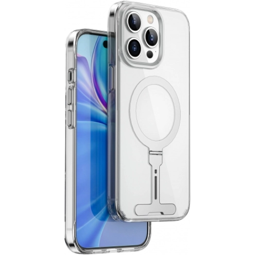 Apple iPhone 15 Pro (6.1) Kılıf Wiwu FYY-014 Magsafe Şarj Özellikli Alüminyum Alaşım Metal Standlı Şeffaf Kapak - Şeffaf