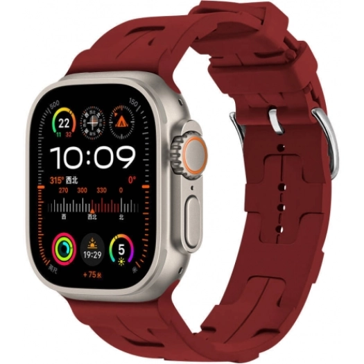Apple Watch Ultra 49mm KRD-92 Silikon Kordon - Koyu Kırmızı