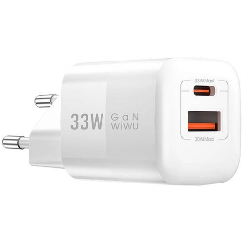 Wiwu Wi-U008 GaN Tech PD Hızlı Şarj Özellikli QC 3.0 Seyahat Şarj Başlığı 33W - Beyaz