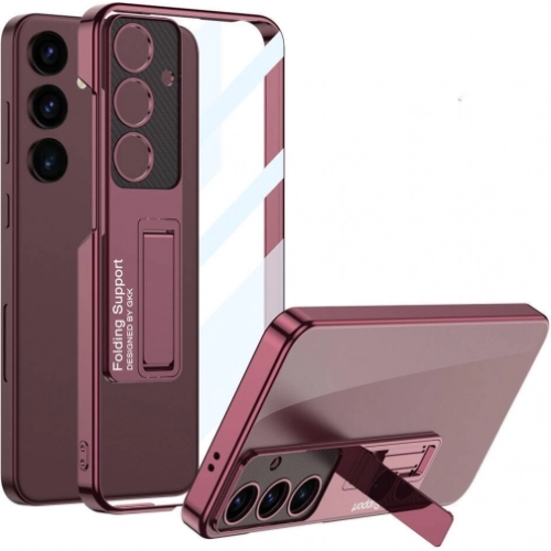 Samsung Galaxy S24 Plus Kılıf Kamera Korumalı Şeffaf Tasarımlı Lego Standlı Kapak - Mürdüm