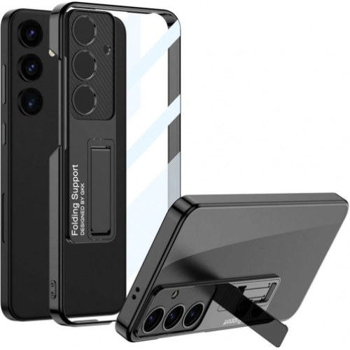 Samsung Galaxy S24 Plus Kılıf Kamera Korumalı Şeffaf Tasarımlı Lego Standlı Kapak - Siyah