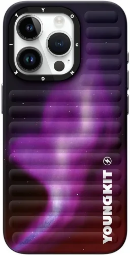 Apple iPhone 15 Pro Max Kılıf Kuzey Işıkları Desenli Youngkit Aurora Serisi Kapak - Mor