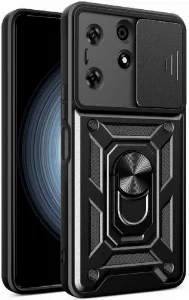 Tecno Spark 10 Pro Kılıf Magnetik Standlı Kamera Korumalı Zore Sürgülü Vega Kapak - Siyah