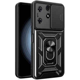 Tecno Spark 10 Pro Kılıf Zırhlı Standlı Silikon Sürgülü Kamera Korumalı Tank Kapak - Siyah