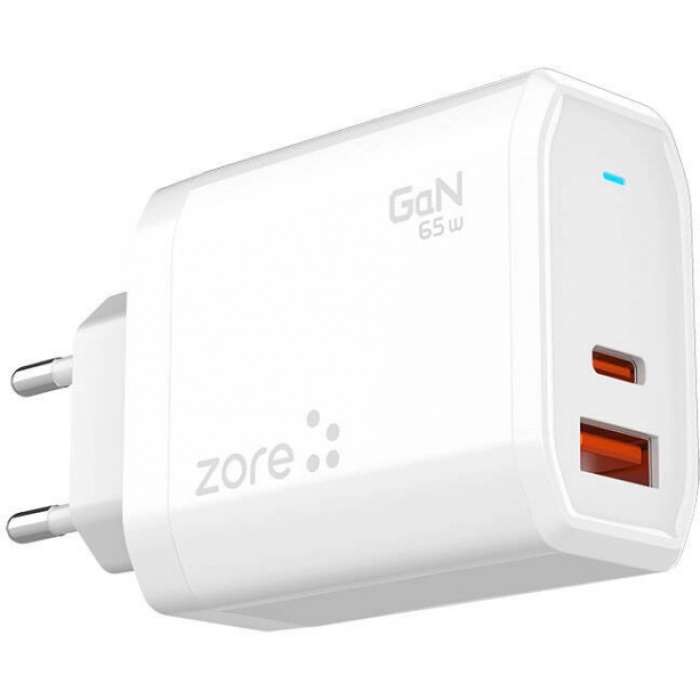 Zore Always-01 GaN Tech Type-C PD4.0 USB-A QC3.0 Hızlı Şarj Özellikli Seyahat Şarj Başlığı 65W - Beyaz