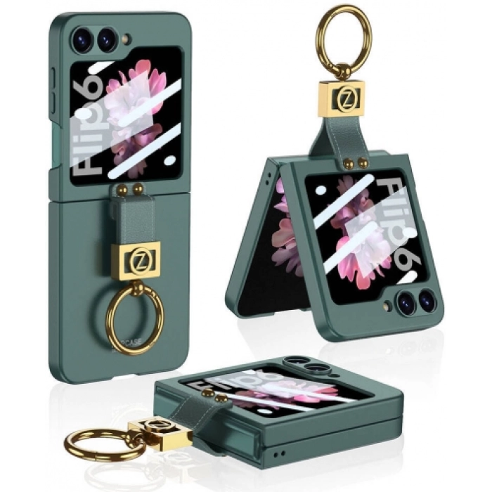 Galaxy Z Flip 6 Kılıf Zore Z Harfli Yüzüklü Kıpta Kapak - Koyu Yeşil