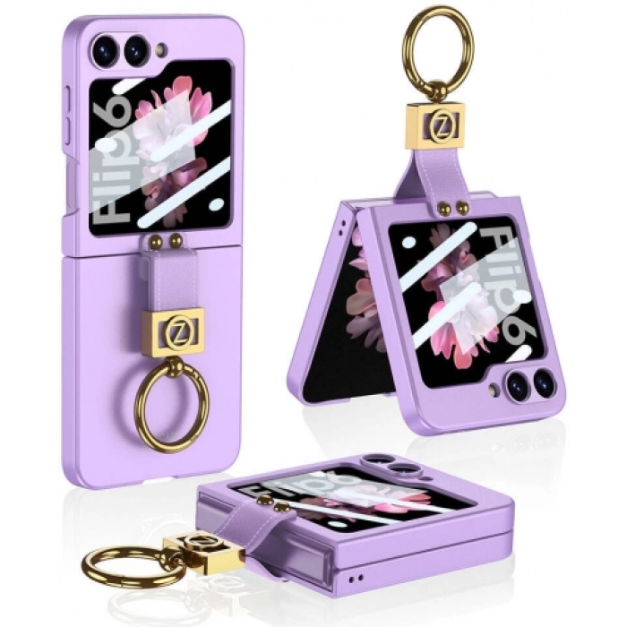 Galaxy Z Flip 6 Kılıf Zore Z Harfli Yüzüklü Kıpta Kapak - Lila