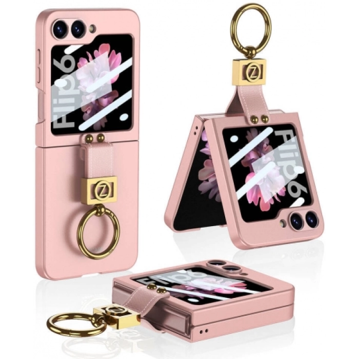 Galaxy Z Flip 6 Kılıf Zore Z Harfli Yüzüklü Kıpta Kapak - Pembe
