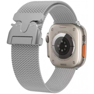 Apple Watch 10 46mm Zore KRD-25 Metal Hasır Kordon - Gümüş