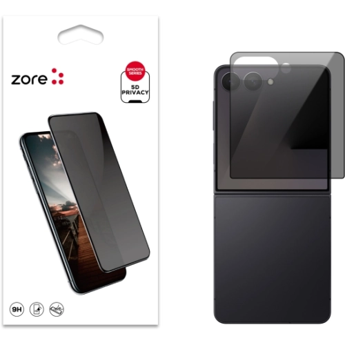 Samsung Galaxy Z Flip 7 Kırılmaz Cam 5D Ekran Koruyucu Karartmalı Hayalet Cam Privacy Tam Kapatan - Siyah