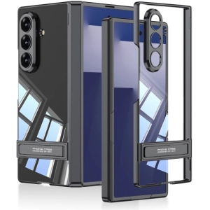 Samsung Galaxy Z Fold 7 Kılıf Kamera Korumalı Şeffaf Tasarımlı Lego Standlı Kapak - Siyah