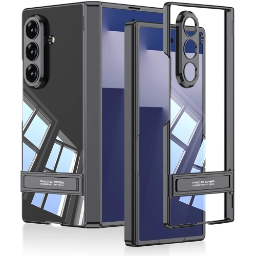 Samsung Galaxy Z Fold 7 Kılıf Kamera Korumalı Şeffaf Tasarımlı Lego Standlı Kapak - Siyah