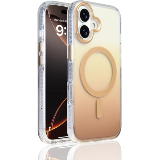 Apple iPhone 17 Kılıf M-safe Şarj Özellikli Transparan Renk Geçişli Zore Toros Kapak - Gold