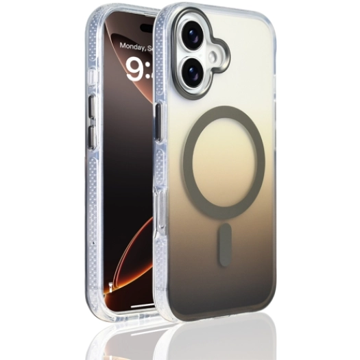 Apple iPhone 17 Kılıf M-safe Şarj Özellikli Transparan Renk Geçişli Zore Toros Kapak - Gri