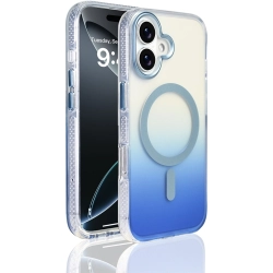 Apple iPhone 17 Kılıf M-safe Şarj Özellikli Transparan Renk Geçişli Zore Toros Kapak - Mavi